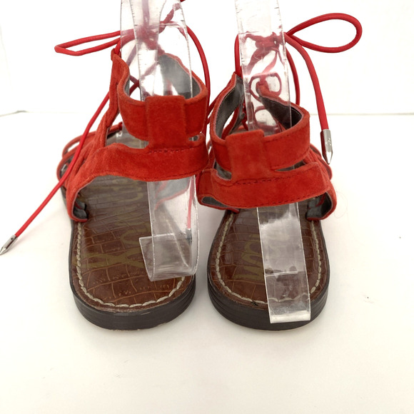 Sam Edelman GEMMA Sandal Caged Red Suede Gladiator Strappy Flat Open 8 - Picture 5 of 6